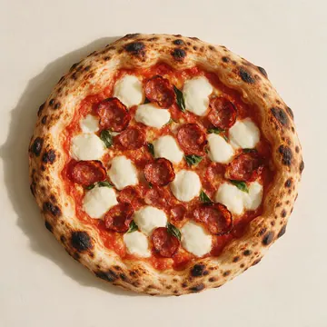 tomate, fior di latte, salame piccante